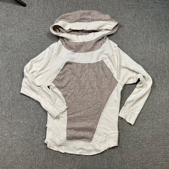 Free People Sequins Hooded Pullover Size Small in Beige Cream Slouchy / Cozy - Picture 1 of 6